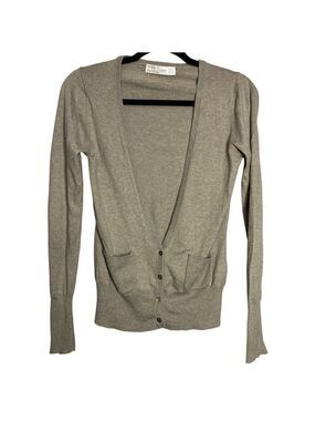 Zara Knit Cotton Cashmere Tan Button down V Neck Cardigan, size S